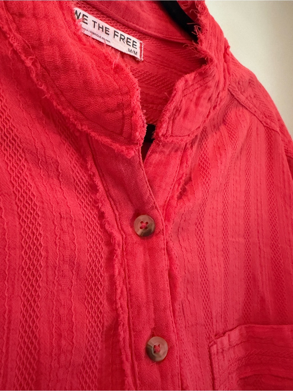 We The Free Bright Red Textured Button-Down Shirt - Picture 3 of 3